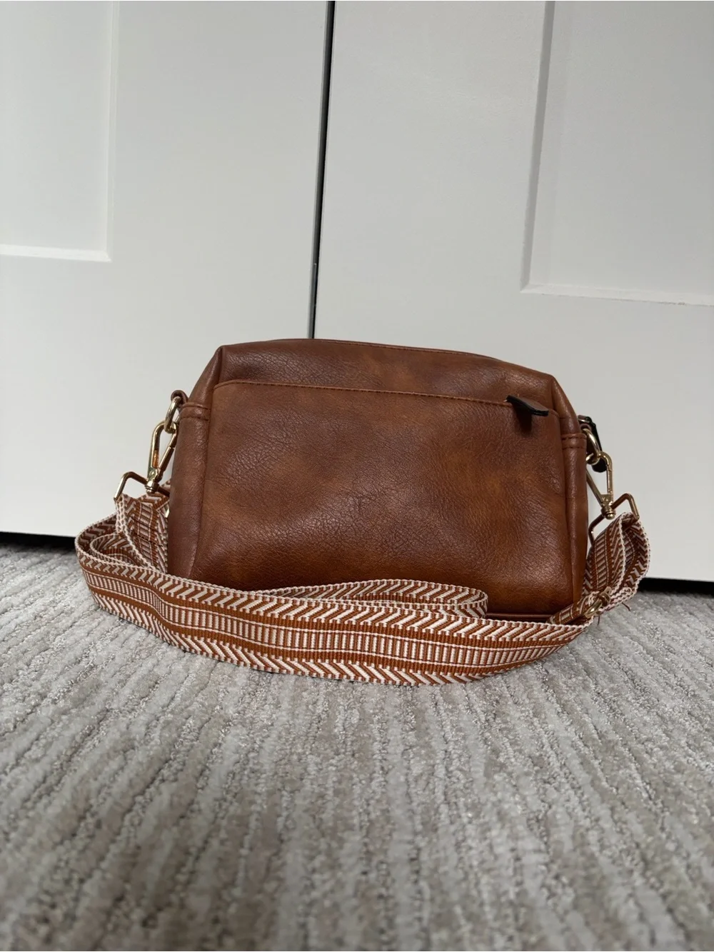 Brown Bostanten Vegan Leather Crossbody Bag